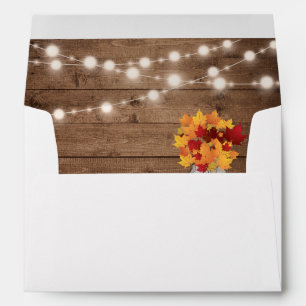 Rustic Autumn Leaves String Lights Return Address Envelopes