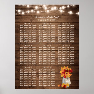 Rustic Autumn Leaves String Lights Seating Chart