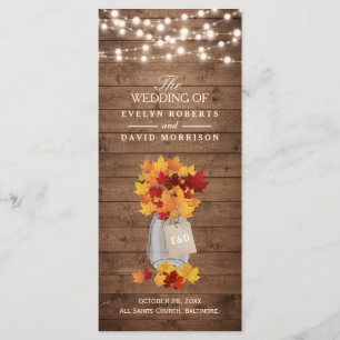 Rustic Autumn Leaves String Lights Wedding Program Programme