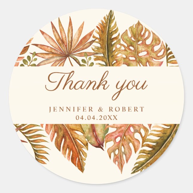 Rustic Autumn Leaves Thank You  Classic Round Sticker (Front)