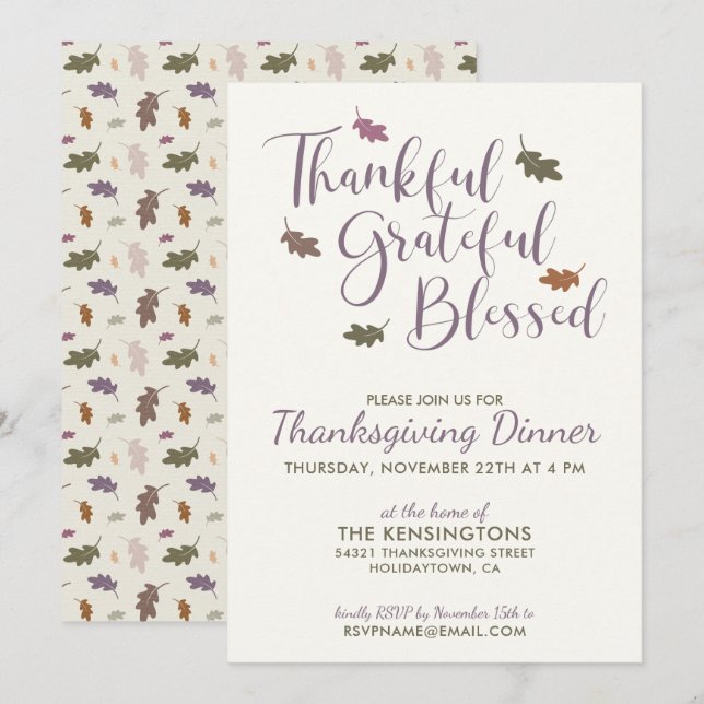 Rustic Autumn Leaves Thanksgiving Dinner Invitation (Front/Back)