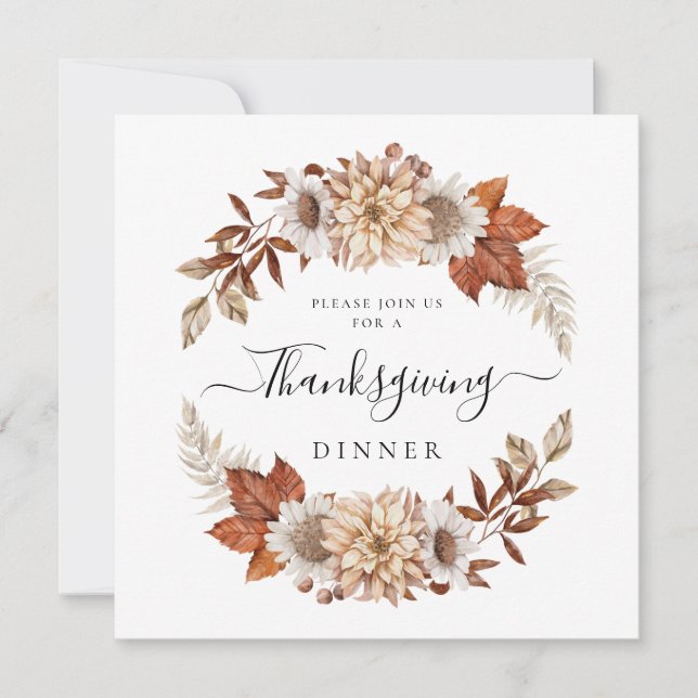 Rustic Autumn Leaves Thanksgiving Dinner Invitation (Front)