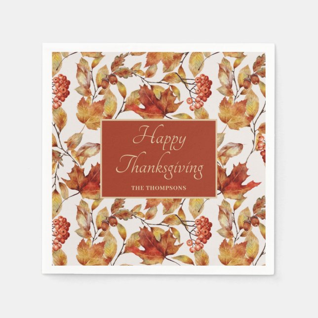 Rustic Autumn Leaves Thanksgiving Napkin (Front)