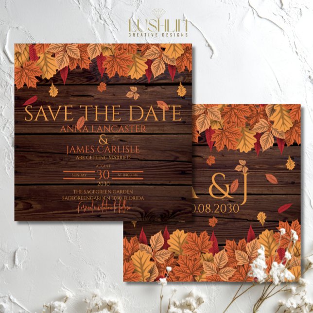Rustic Autumn Leaves Wedding Announcement (Creator Uploaded)