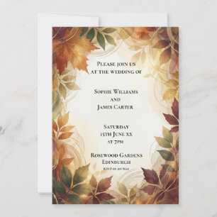 Rustic Autumn Leaves Wedding Invitation