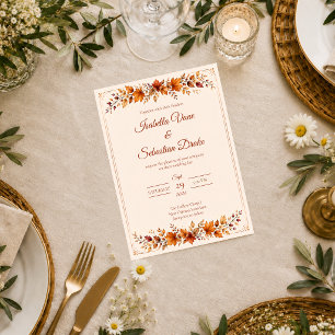 Rustic Autumn Leaves Wedding Invitation