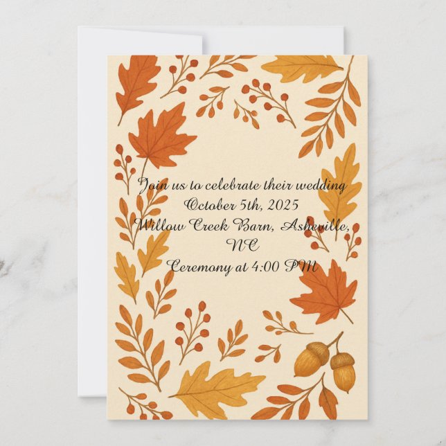 Rustic Autumn Leaves Wedding Invitation (Back)