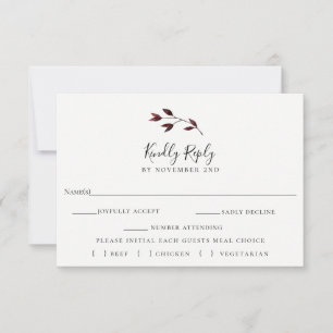 Rustic Autumn Leaves Wedding RSVP Meal Choice Card