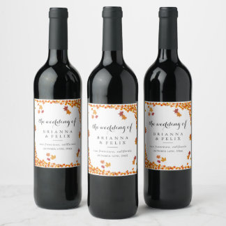 Rustic Autumn Leaves Wedding Wine Label
