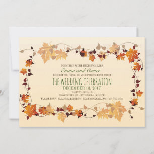 Rustic Autumn Leaves Wreath Wedding Invitation