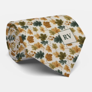  Rustic Autumn Maple Leaf Monogrammed Tie