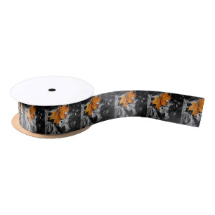Rustic Autumn Maple Leaf Satin Ribbon