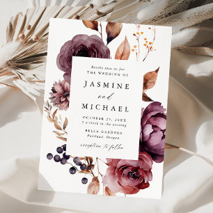 Rustic Autumn Marsala Floral Frame Wedding Invitation