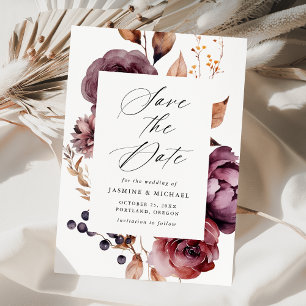 Rustic Autumn Marsala Floral Frame Wedding Save The Date