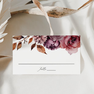Rustic Autumn Marsala Floral Wedding Place Card
