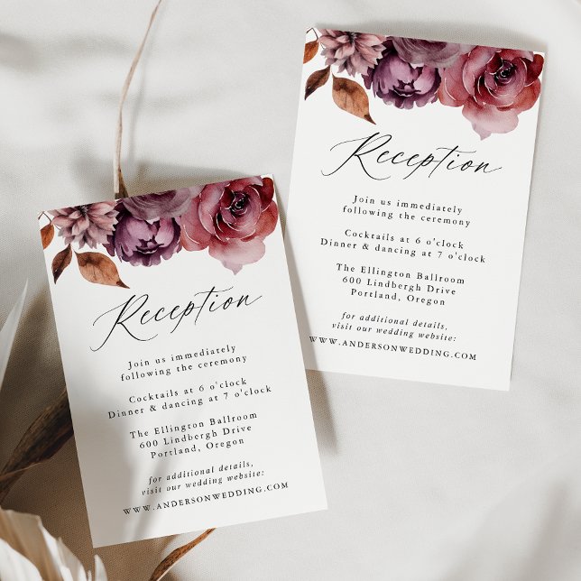 Rustic Autumn Marsala Floral Wedding Reception Enclosure Card (Creator Uploaded)