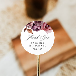Rustic Autumn Marsala Floral Wedding Thank You Classic Round Sticker