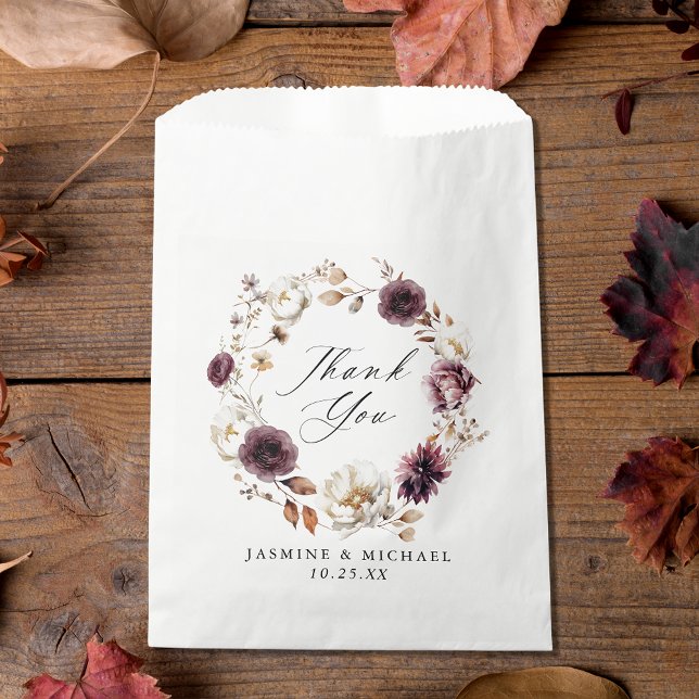 Rustic Autumn Marsala Floral Wedding Thank You Favour Bags (Creator Uploaded)