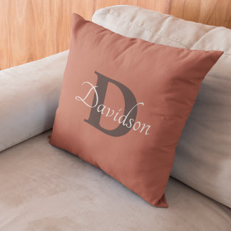 Rustic Autumn Monogram Burnt Orange Fall Decor Cushion