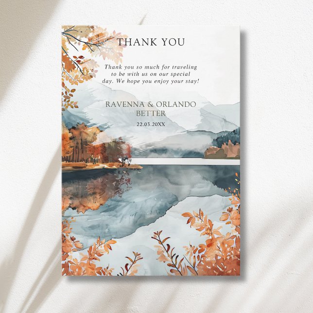 Rustic Autumn Mountain Lake Fall Thank You Card (Creator Uploaded)