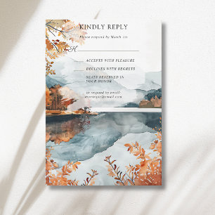 Rustic Autumn Mountain Lake Fall Wedding RSVP Card