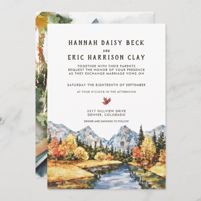 Rustic Autumn Mountain Wedding Invitation (Front/Back)