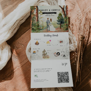 Rustic Autumn Mountain Wedding Tri-Fold Invitation