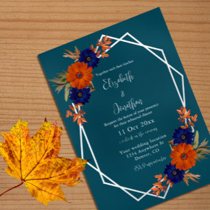 Rustic Autumn Orange Blue Floral Rehearsal Dinner