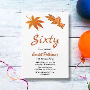 Rustic Autumn Orange Leaves Fall 60th Birthday Invitation