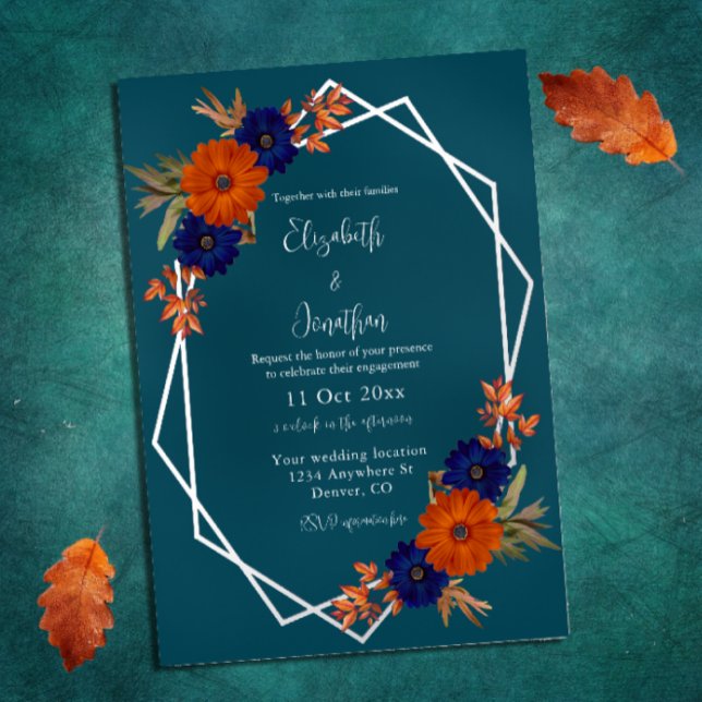 Rustic Autumn Orange Navy Blue Floral Engagement (Creator Uploaded)