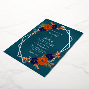 Rustic Autumn Orange Navy Blue Floral Wedding