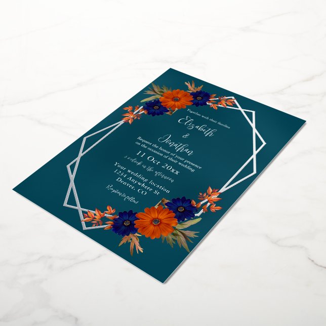 Rustic Autumn Orange Navy Blue Floral Wedding (Rotated)