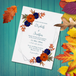 Rustic Autumn Orange Navy Blue Floral Wedding
