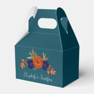 Rustic Autumn Orange Navy Blue Floral Wedding Favour Box