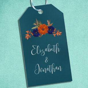 Rustic Autumn Orange Navy Blue Floral Wedding Gift Tags