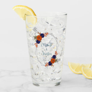 Rustic Autumn Orange Navy Blue Floral Wedding Glass
