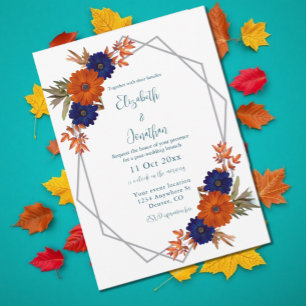 Rustic Autumn Orange Navy Blue Post-Wedding Brunch Invitation
