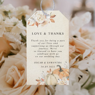 Rustic Autumn Orange Pumpkins & Flowers Gift Tags