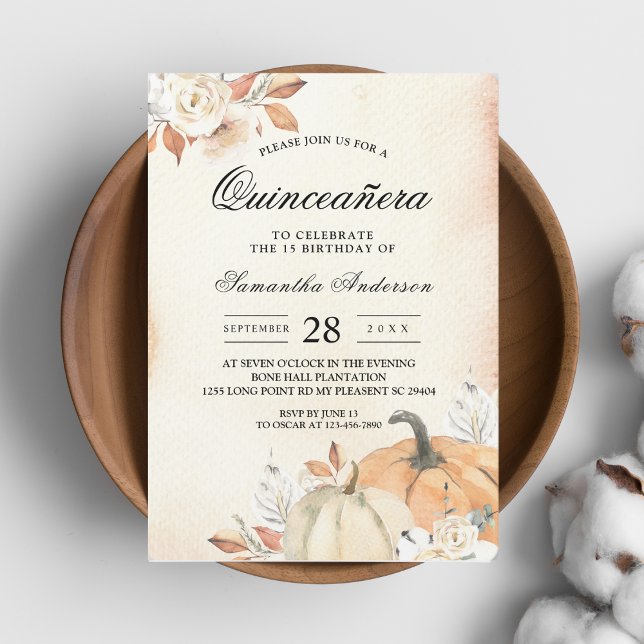 Rustic Autumn Orange Pumpkins & Flowers Invitation (Creator Uploaded)
