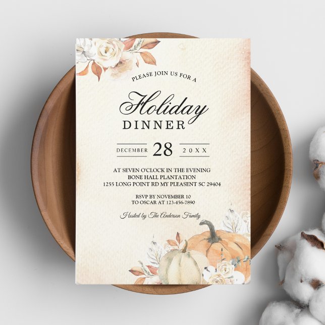 Rustic Autumn Orange Pumpkins & Flowers Invitation (Creator Uploaded)