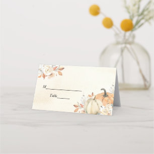 Rustic Autumn Orange Pumpkins & Flowers Place Card