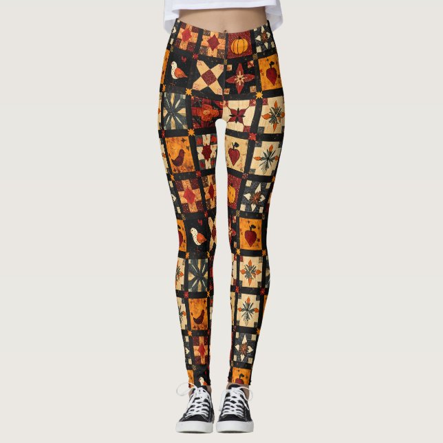 Rustic Autumn Patchwork Quilt Pattern | Farmhouse Leggings (Front)