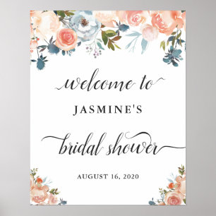 Rustic Autumn Peach Floral Bridal Shower Sign