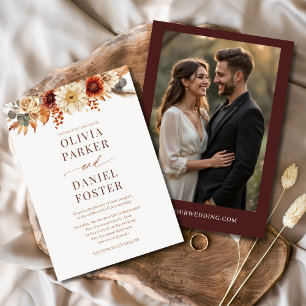 Rustic Autumn Photo Floral Wedding  Invitation