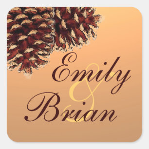 Rustic autumn pinecone custom wedding stickers