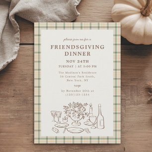 Rustic Autumn Plaid Friendsgiving Dinner Party Invitation