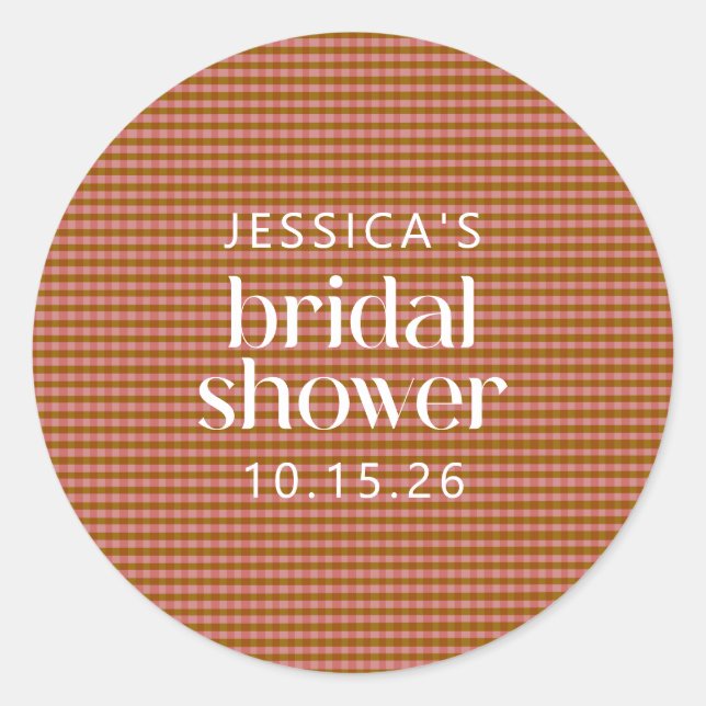 Rustic Autumn Plaid Geometric Bridal Shower Classic Round Sticker (Front)