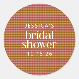 Rustic Autumn Plaid Geometric Bridal Shower Classic Round Sticker
