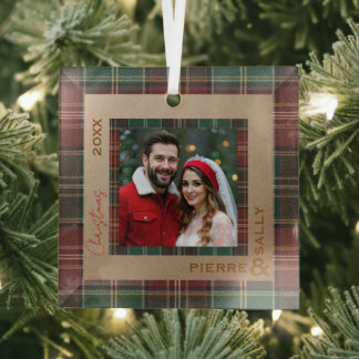 Rustic Autumn Plaid Glass Tree Decoration