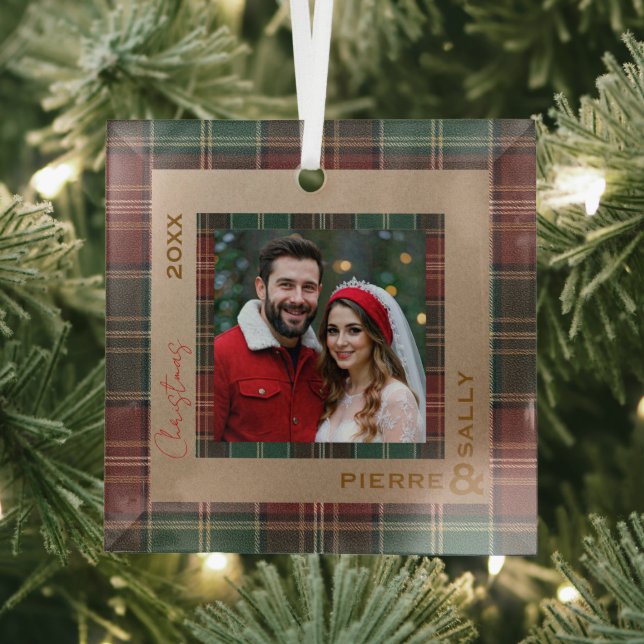 Rustic Autumn Plaid Glass Tree Decoration (Insitu)